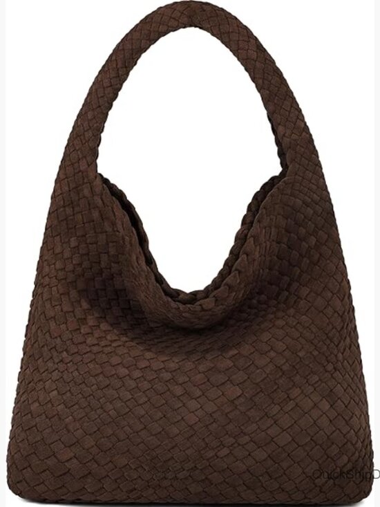 Handbags - Faux Suede Hobo Handbag with Top Handle and Shoulder Strap